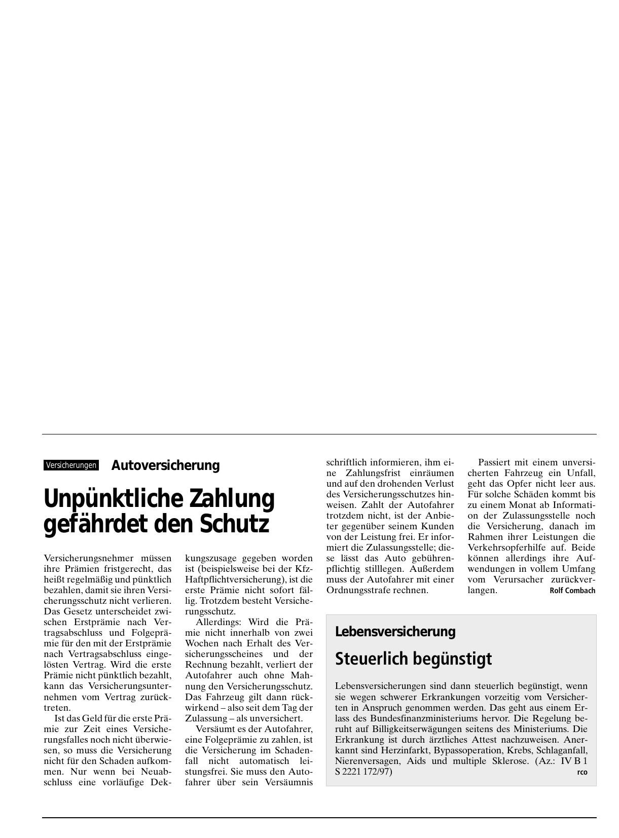 Vorschauseite 1: Autoversicherung: Unpünktliche Zahlung gefährdet den Schutz