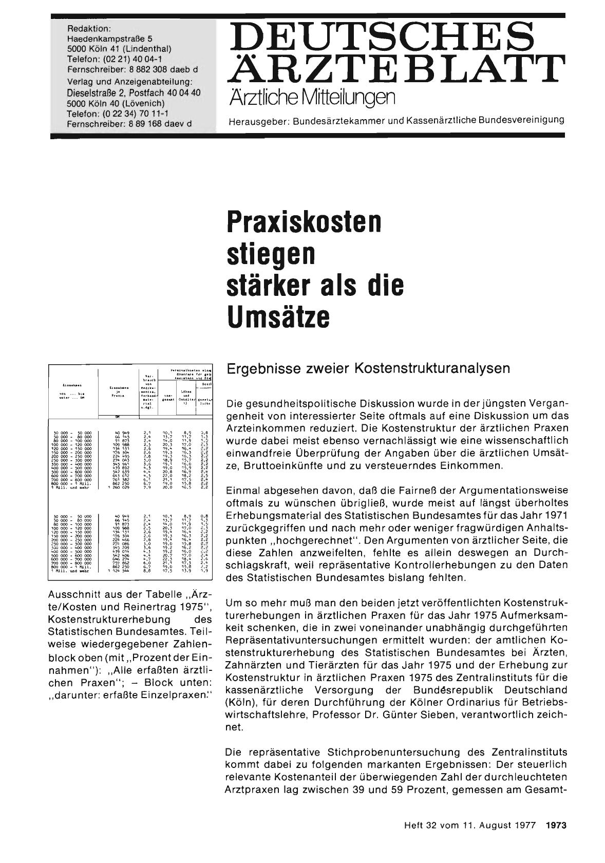 Vorschauseite 1: Praxiskosten stiegen stärker als die Umsätze: Ergebnisse zweier Kostenstrukturanalysen