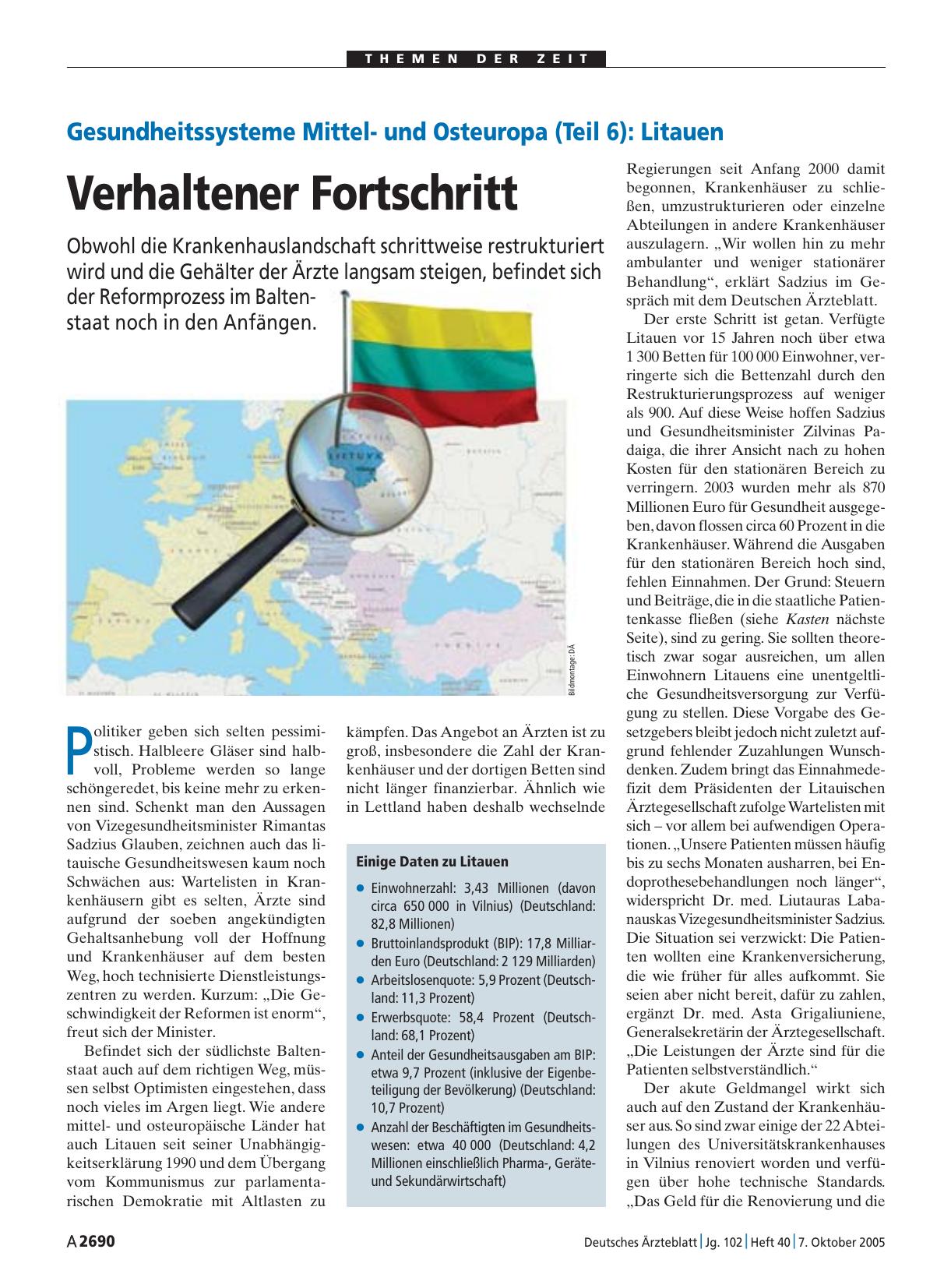 Vorschauseite 1: Gesundheitssysteme Mittelund Osteuropa (Teil 6) - Litauen: Verhaltener Fortschritt