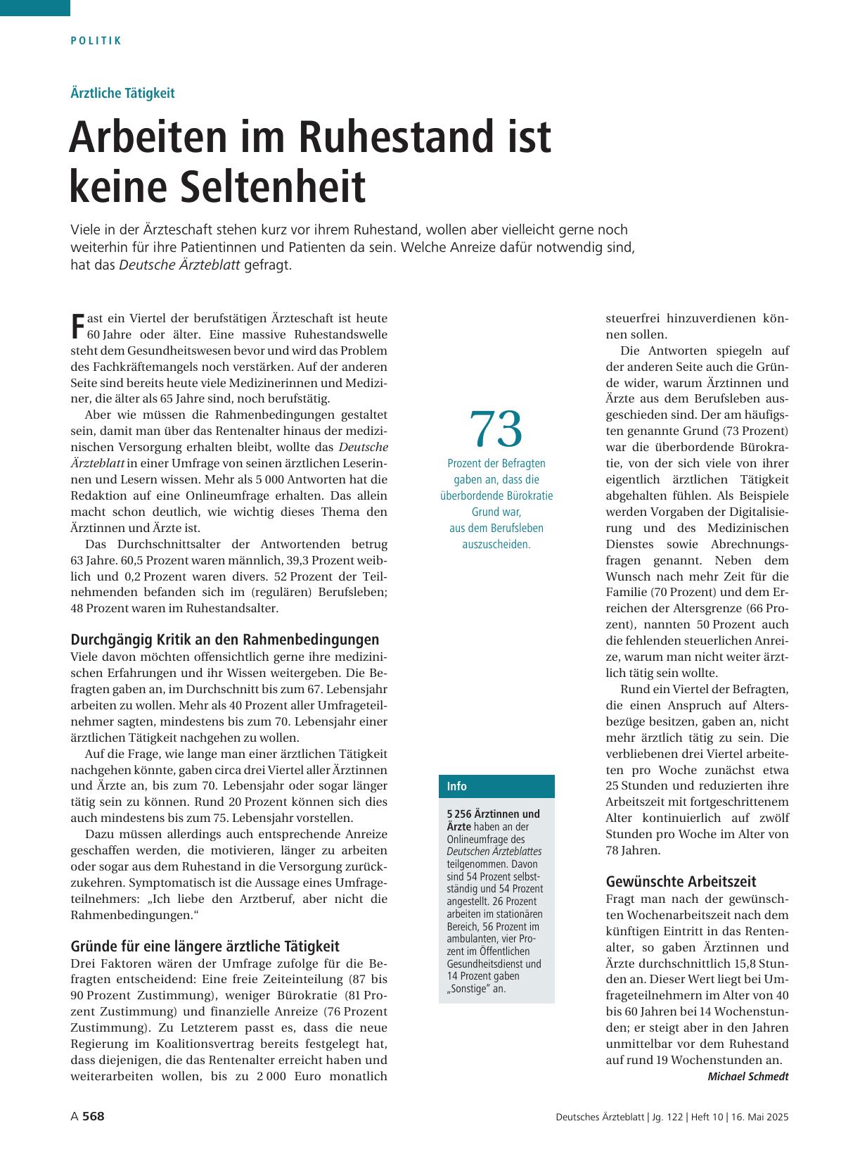 Vorschauseite 1: Ärztliche Tätigkeit: Arbeiten im Ruhestand ist keine Seltenheit