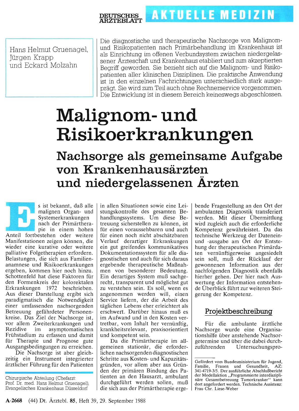 Vorschauseite 1: Malignomund Risikoerkrankungen: Nachsorge als gemeinsame Aufgabe von Krankenhausärzten und niedergelassenen Ärzten