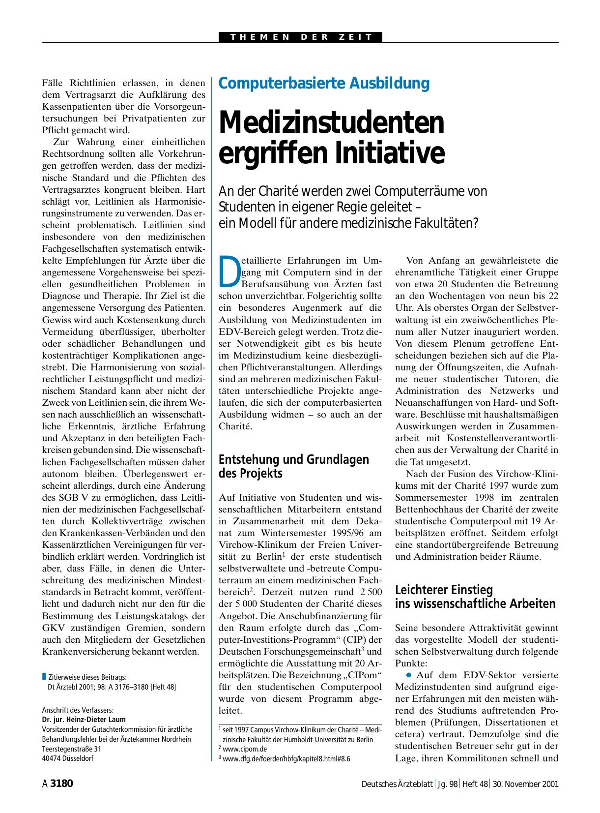 Vorschauseite 1: Computerbasierte Ausbildung: Medizinstudenten ergriffen Initiative