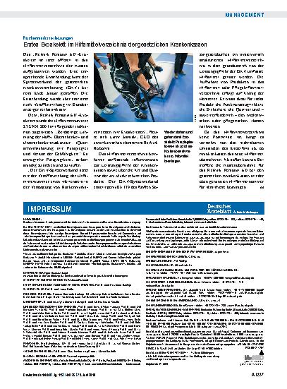 Vorschauseite 1: Rückenmarksverletzungen: Erstes Exoskelett im Hilfsmittelverzeichnis der gesetzlichen Krankenkassen