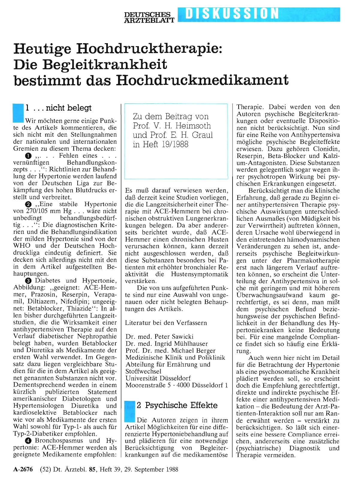 Vorschauseite 1: Heutige Hochdrucktherapie: Die Begleitkrankheit bestimmt das Hochdruckmedikament: Psychische Effekte