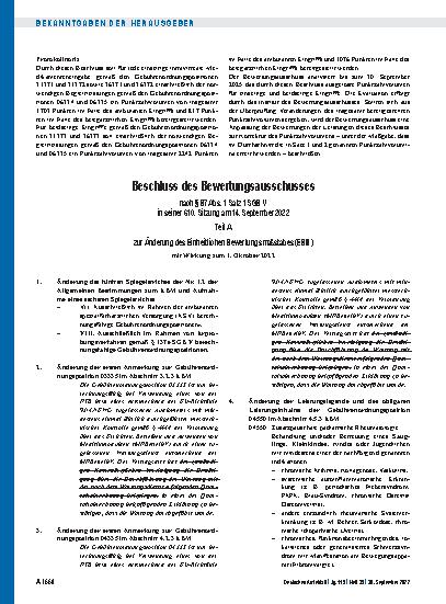Vorschauseite 2: Beschluss des Bewertungsausschusses nach § 87 Abs. 1 Satz 1 SGB V in seiner 610. Sitzung am 14. September 2022 zur Änderung des Einheitlichen Bewertungsmaßstabes (EBM)