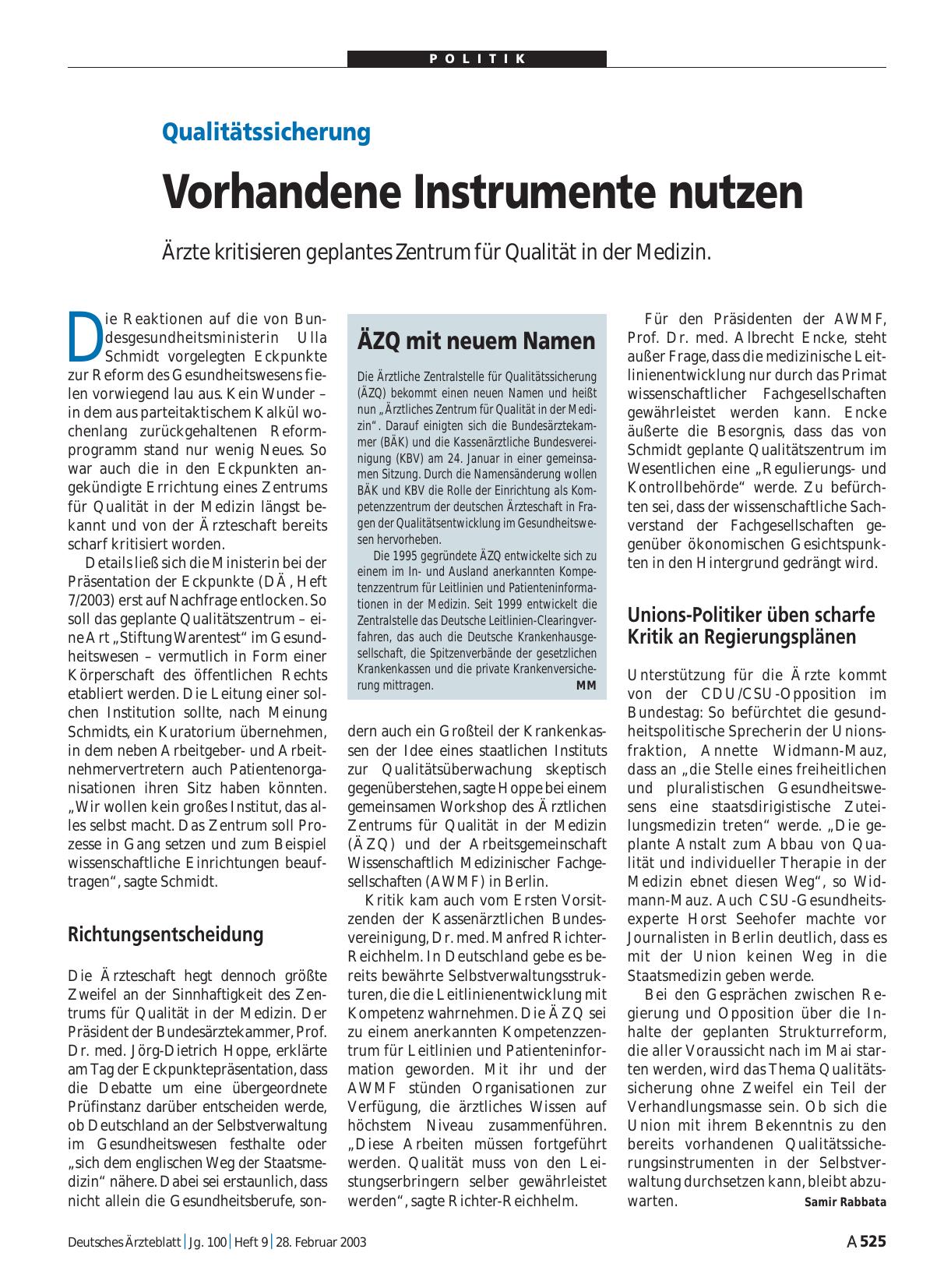 Vorschauseite 1: ÄZQ mit neuem Namen