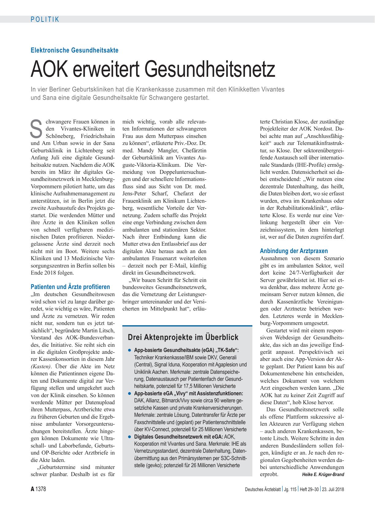 Vorschauseite 1: Elektronische Gesundheitsakte: AOK erweitert Gesundheitsnetz
