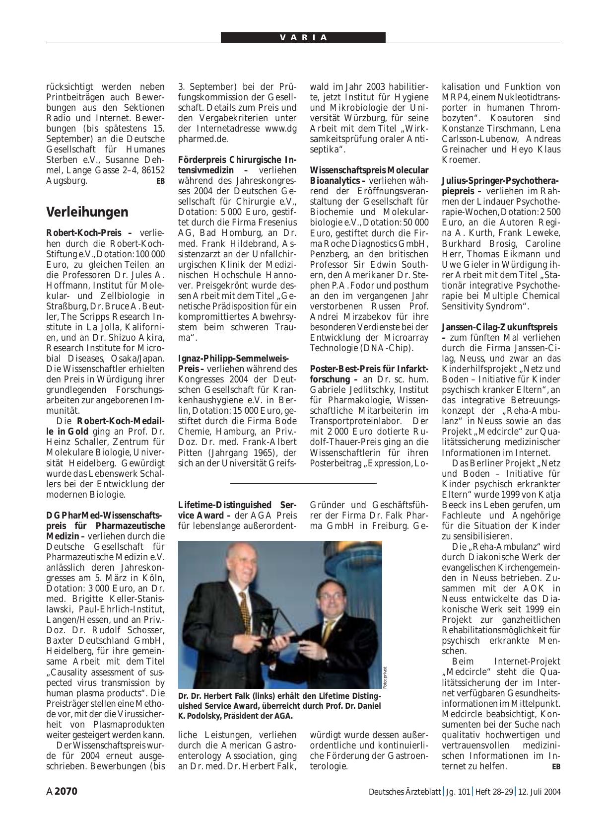 Vorschauseite 1: Verleihungen