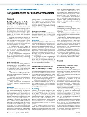 Vorschauseite 1: Entschliessungen zum Tagesordnungspunkt V: Tätigkeitsbericht der Bundesärztekammer