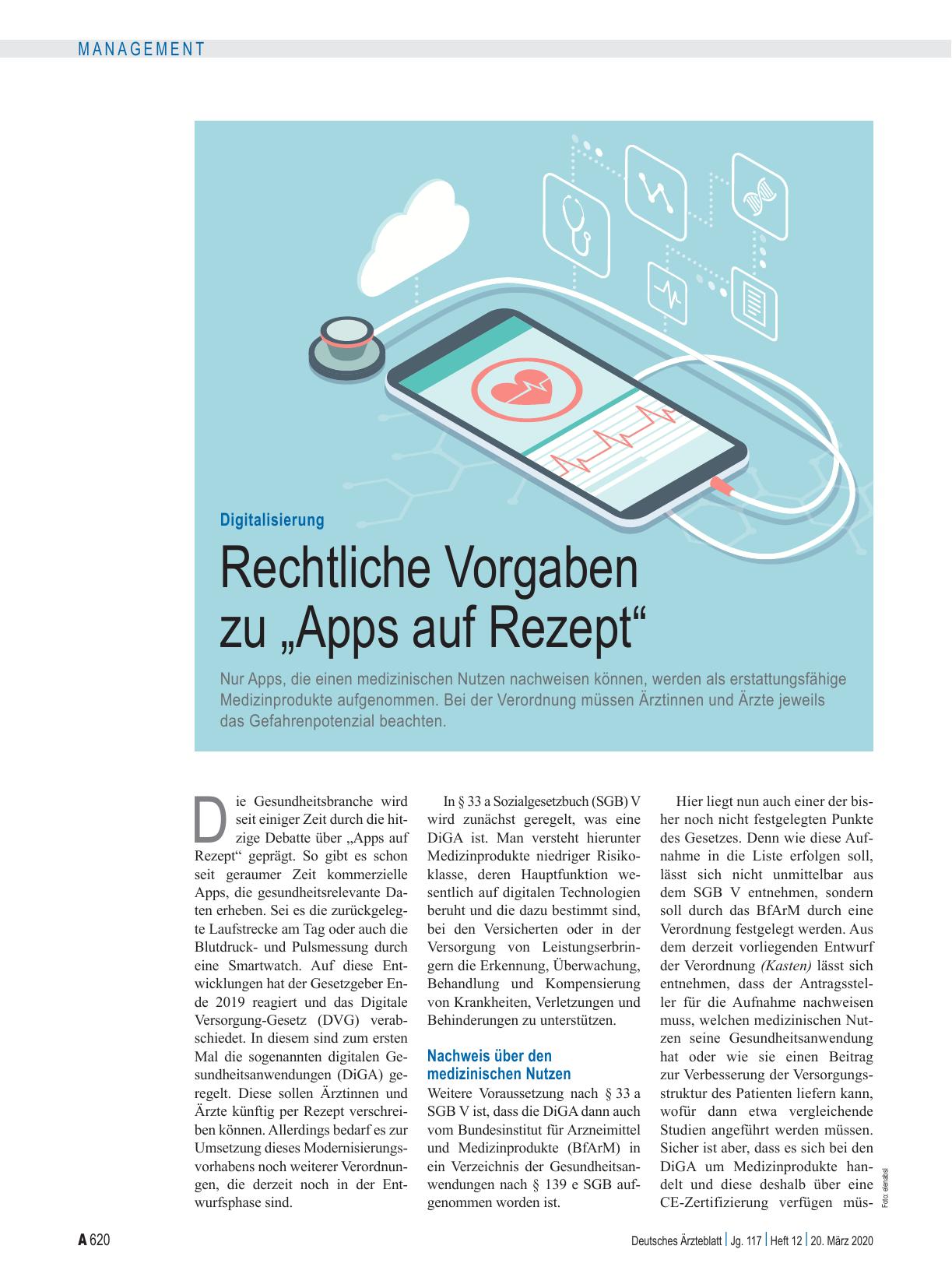 Vorschauseite 1: Digitalisierung: Rechtliche Vorgaben zu „Apps auf Rezept“