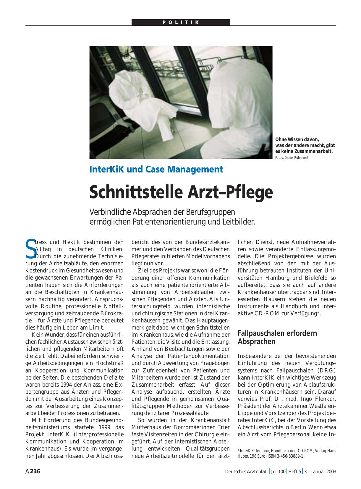 Vorschauseite 1: InterKiK und Case Management: Schnittstelle Arzt – Pflege