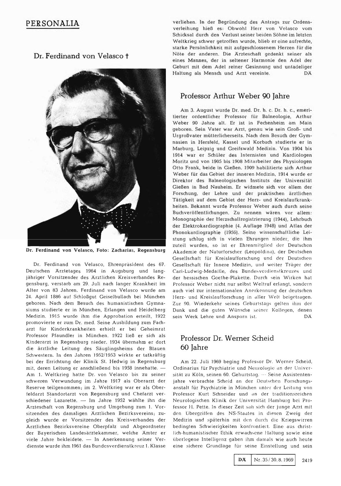 Vorschauseite 1: Dr. Ferdinand von Velasco †