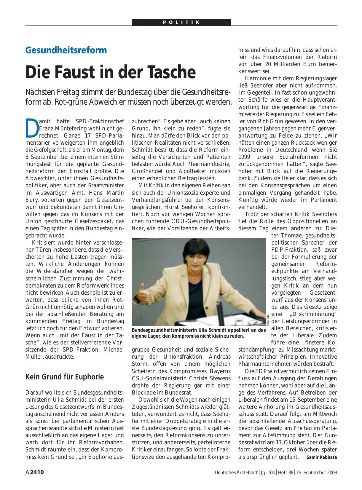 Vorschauseite 1: Gesundheitsreform: Die Faust in der Tasche