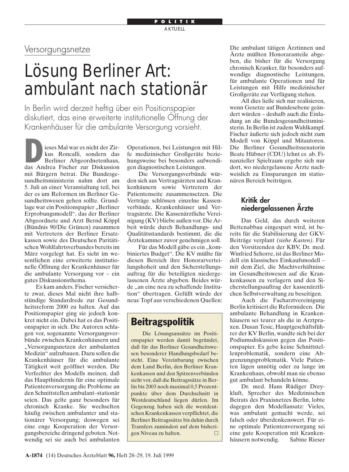 Vorschauseite 1: Versorgungsnetze – Lösung Berliner Art: ambulant nach stationär