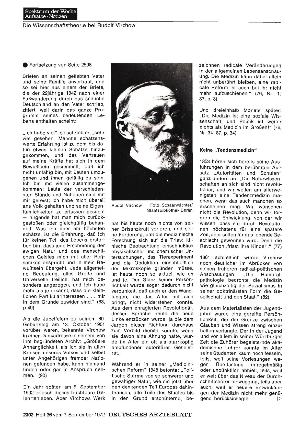 Vorschauseite 1: „Die Politik ist nichts weiter als Medizin im Großen": Die Wissenschaftstheorie bei Rudolf Virchow — Erste Fortsetzung (Teil 2)