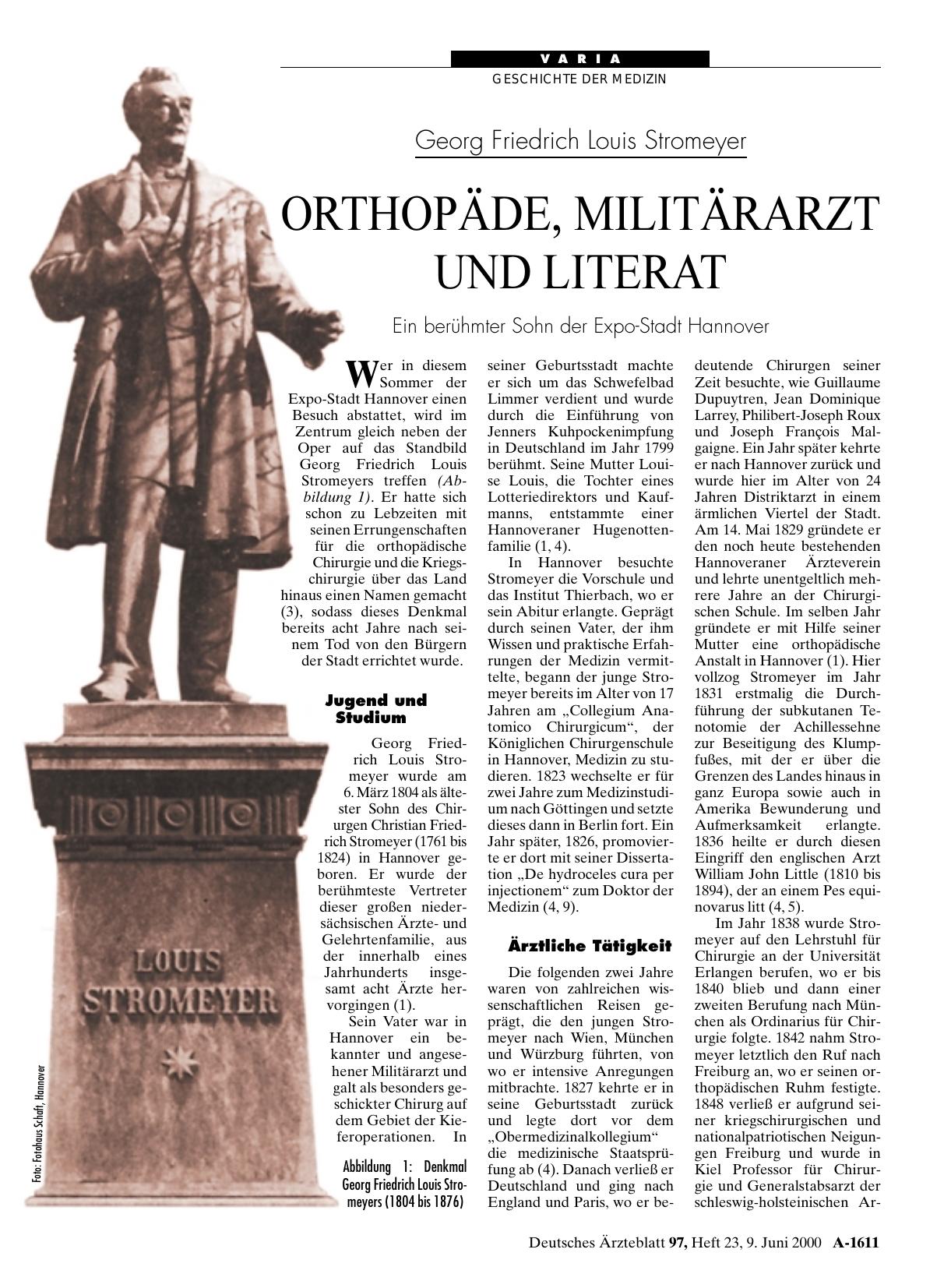 Vorschauseite 1: Georg Friedrich Louis Stromeyer: Orthopäde, Militärarzt und Literat