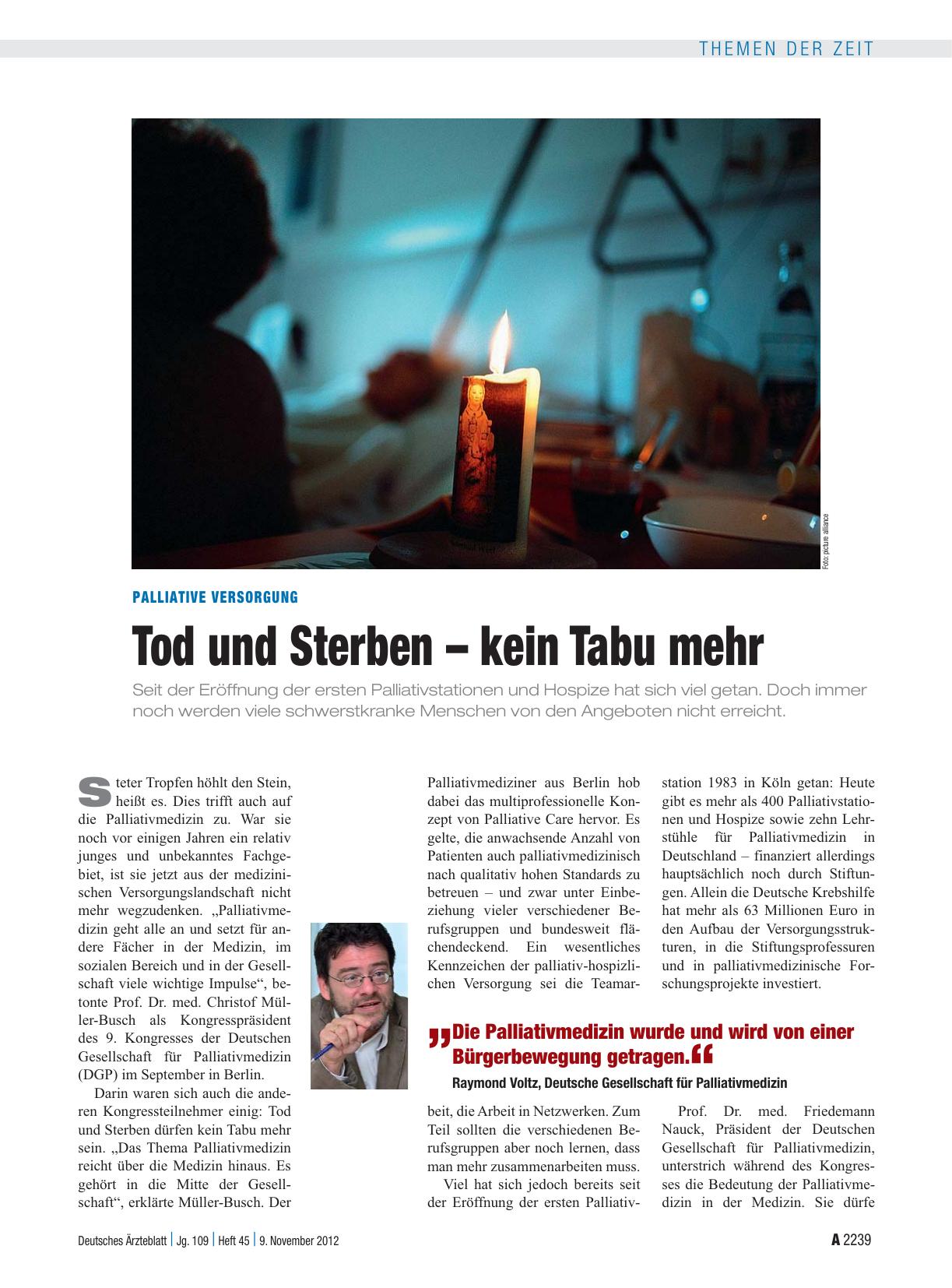 Vorschauseite 1: Palliative Versorgung: Tod und Sterben – kein Tabu mehr