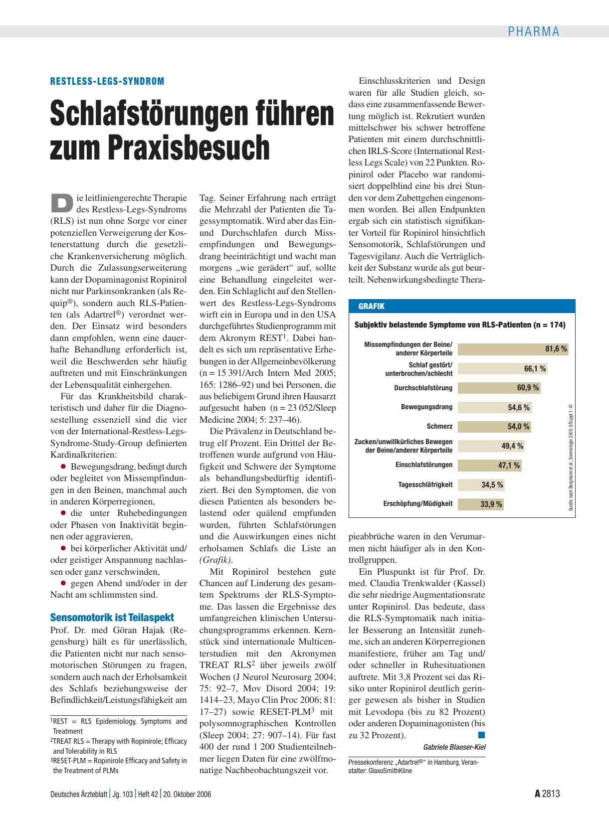 Vorschauseite 1: Restless-Legs-Syndrom: Schlafstörungen führen zum Praxisbesuch
