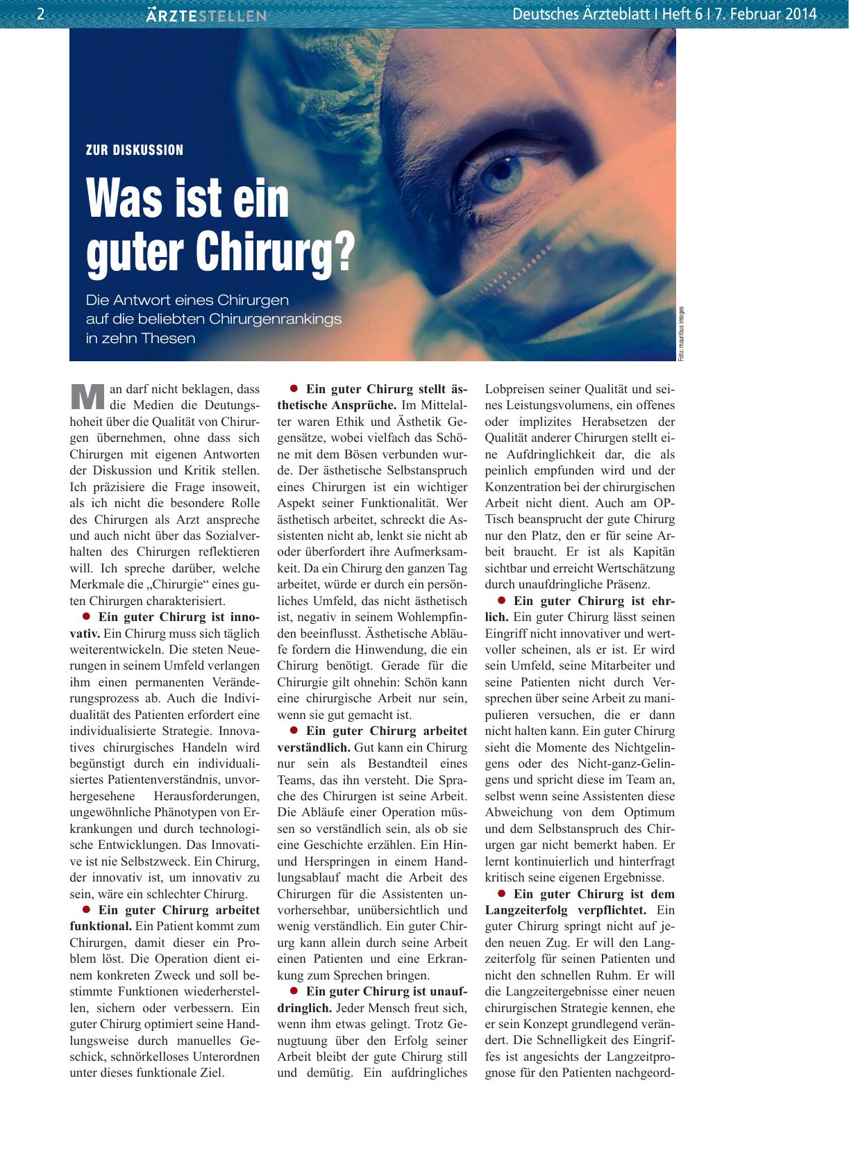 Vorschauseite 1: Zur Diskussion: Was ist ein guter Chirurg?