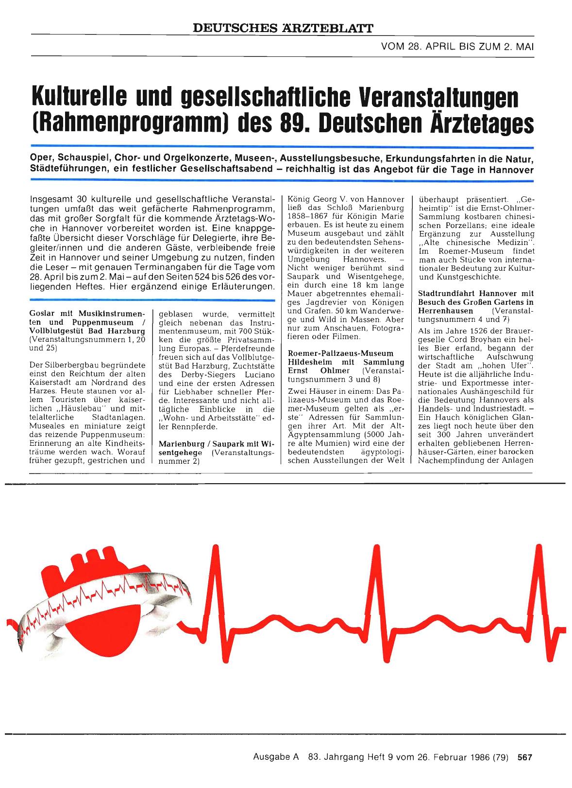 Vorschauseite 1: Kulturelle und gesellschaftliche Veranstaltungen (Rahmenprogramm) des 89. Deutschen Ärztetages