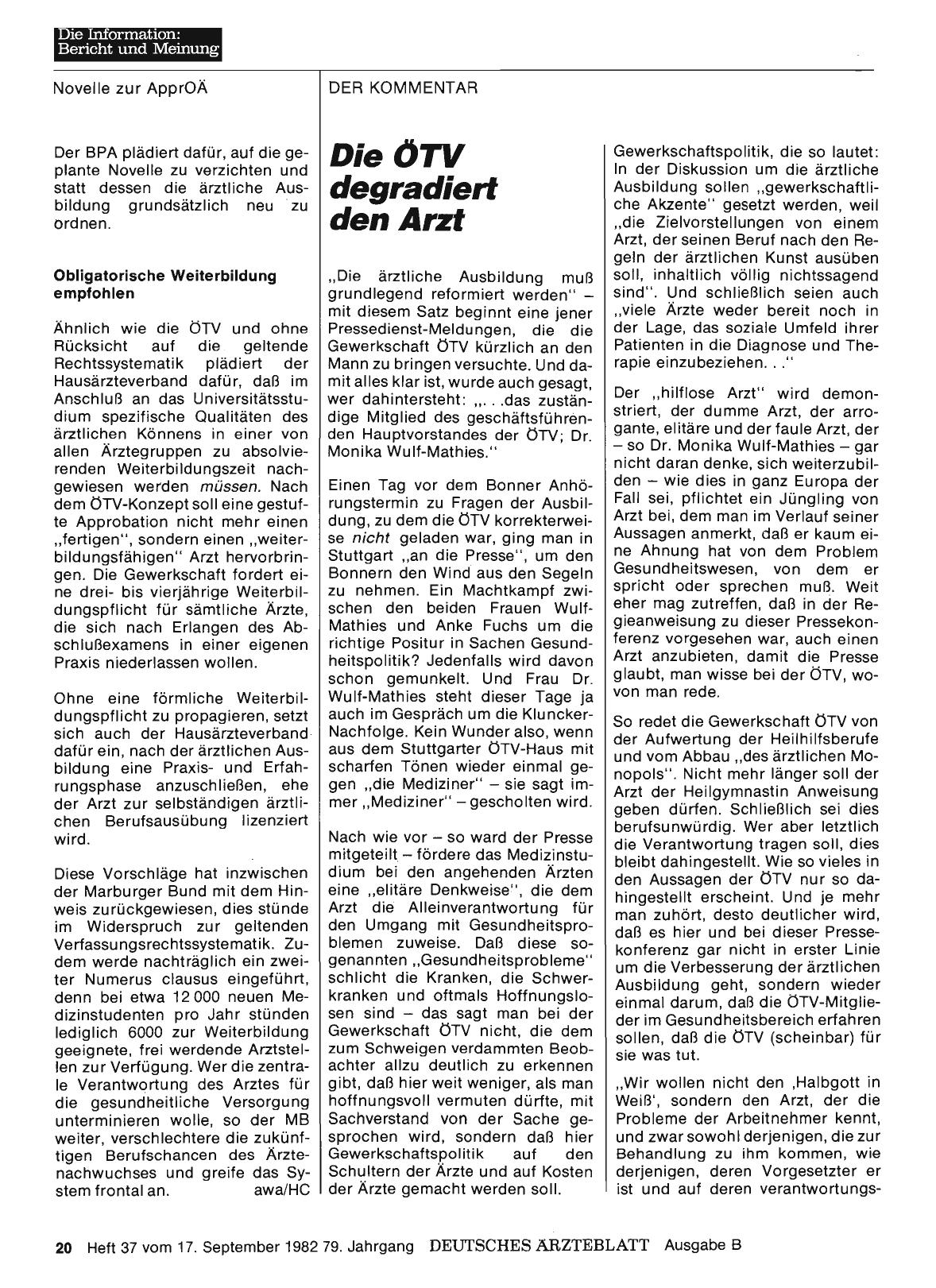 Vorschauseite 1: Die ÖTV degradiert den Arzt