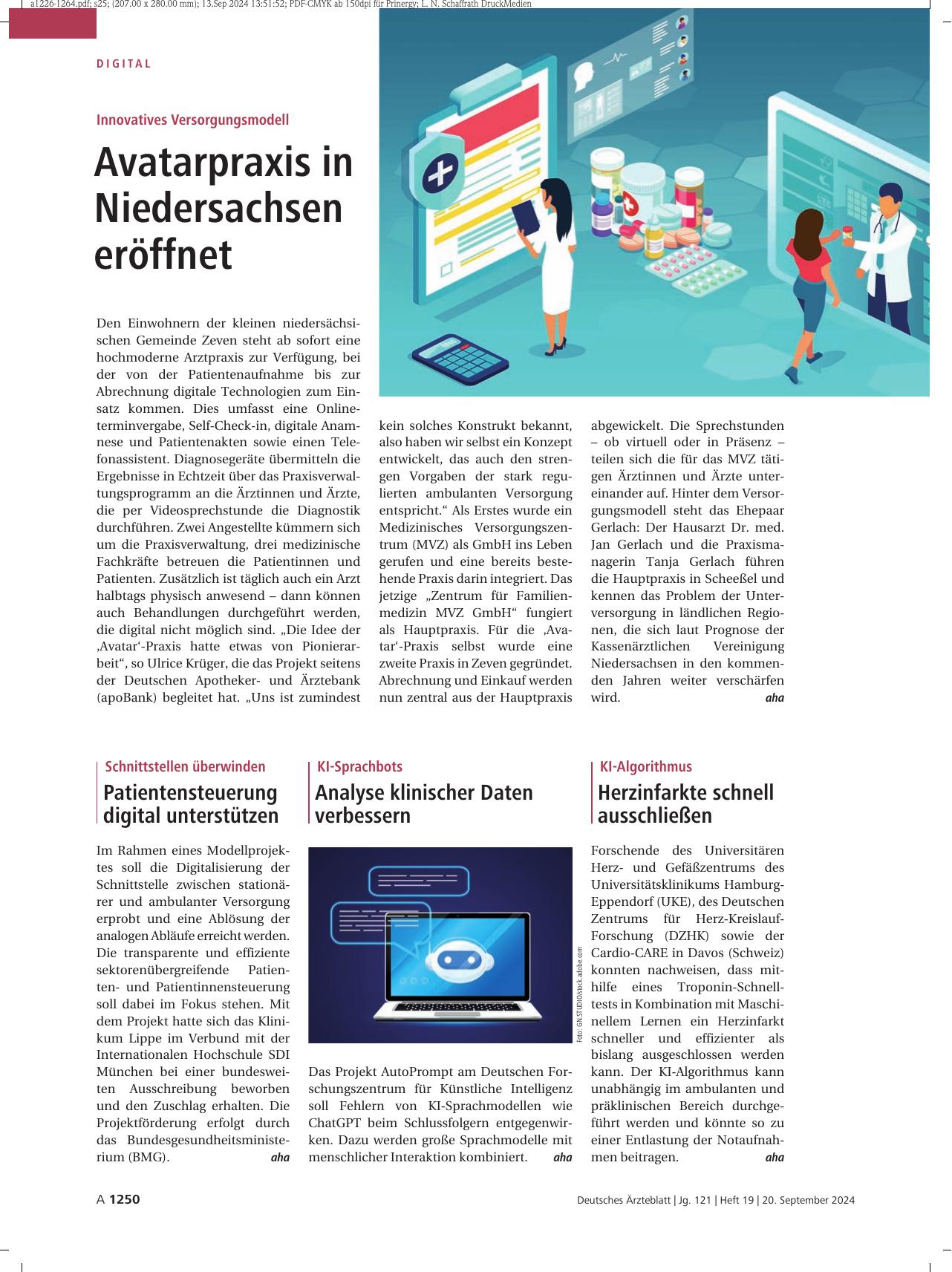 Vorschauseite 1: Innovatives Versorgungsmodell: Avatarpraxis in Niedersachsen eröffnet