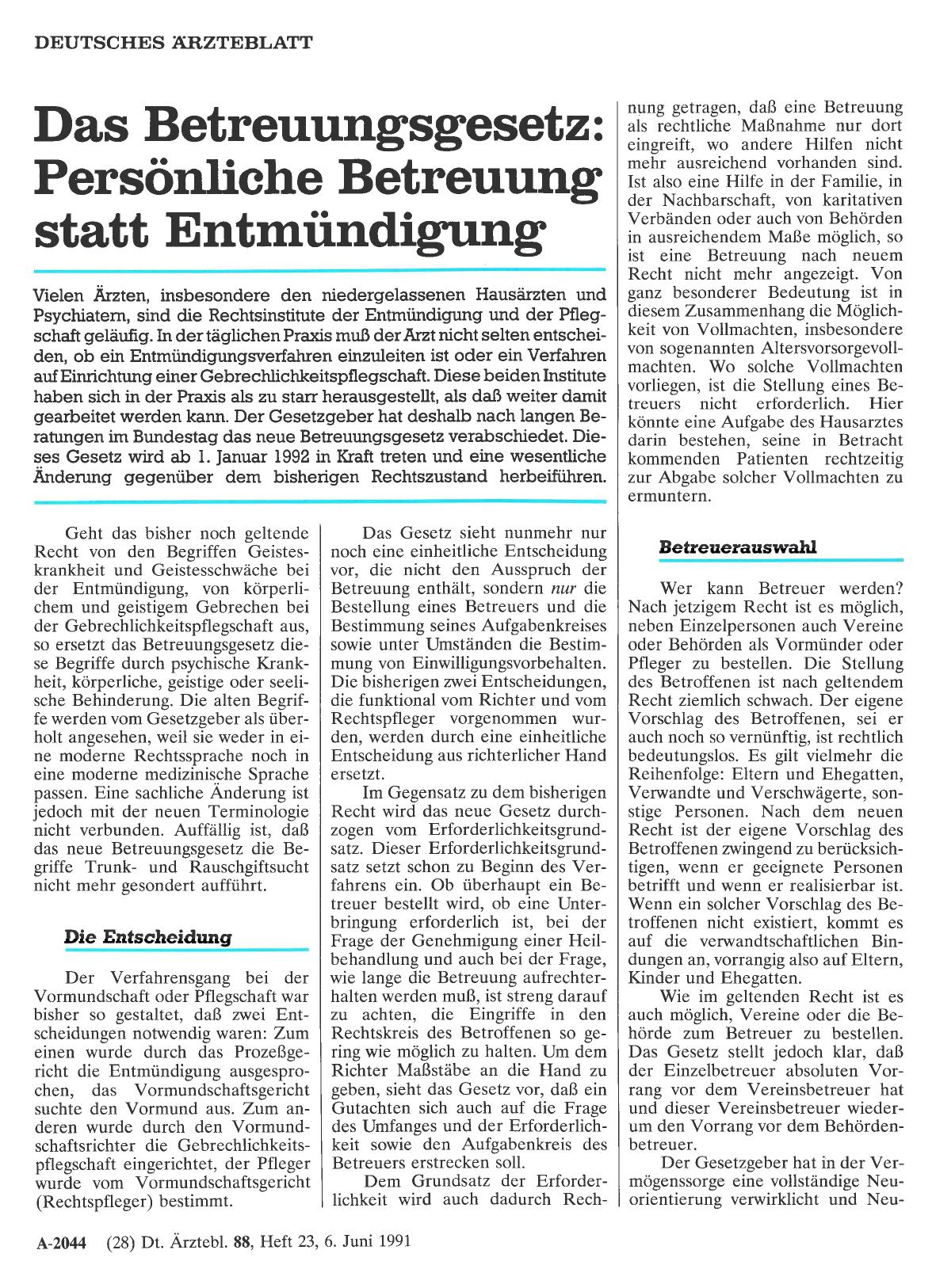 Vorschauseite 1: Das Betreuungsgesetz: Persönliche Betreuung statt Entmündigung