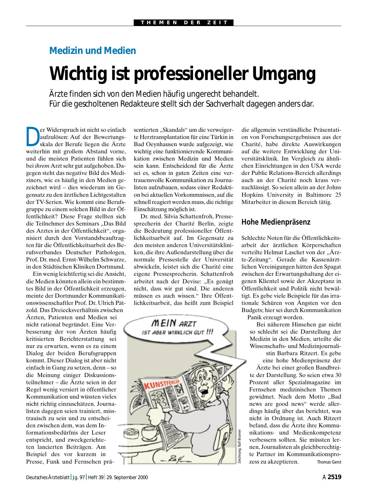 Vorschauseite 1: Medizin und Medien: Wichtig ist professioneller Umgang