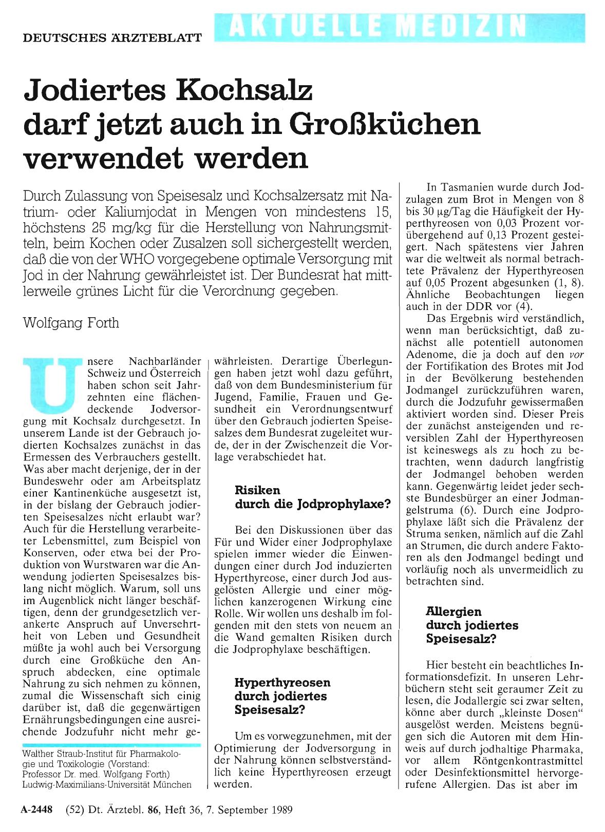 Vorschauseite 1: Jodiertes Kochsalz darf jetzt auch in Großküchen verwendet werden