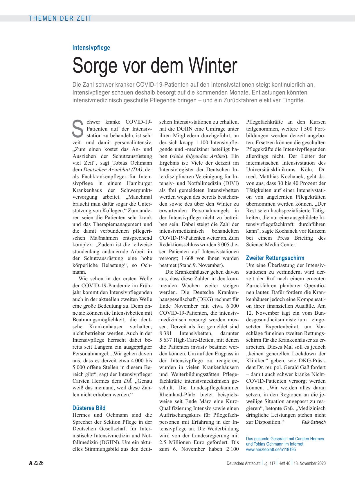 Vorschauseite 1: Intensivpflege: Sorge vor dem Winter