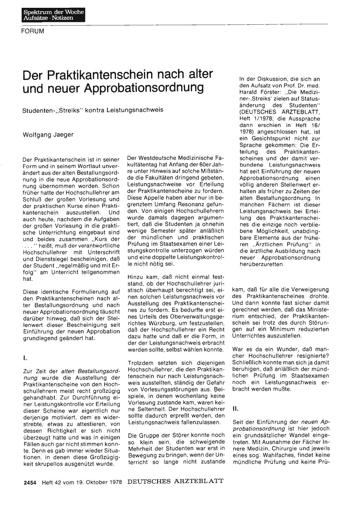 Vorschauseite 1: Der Praktikantenschein nach alter und neuer Approbationsordnung: Studenten-„Streiks“ kontra Leistungsnachweis