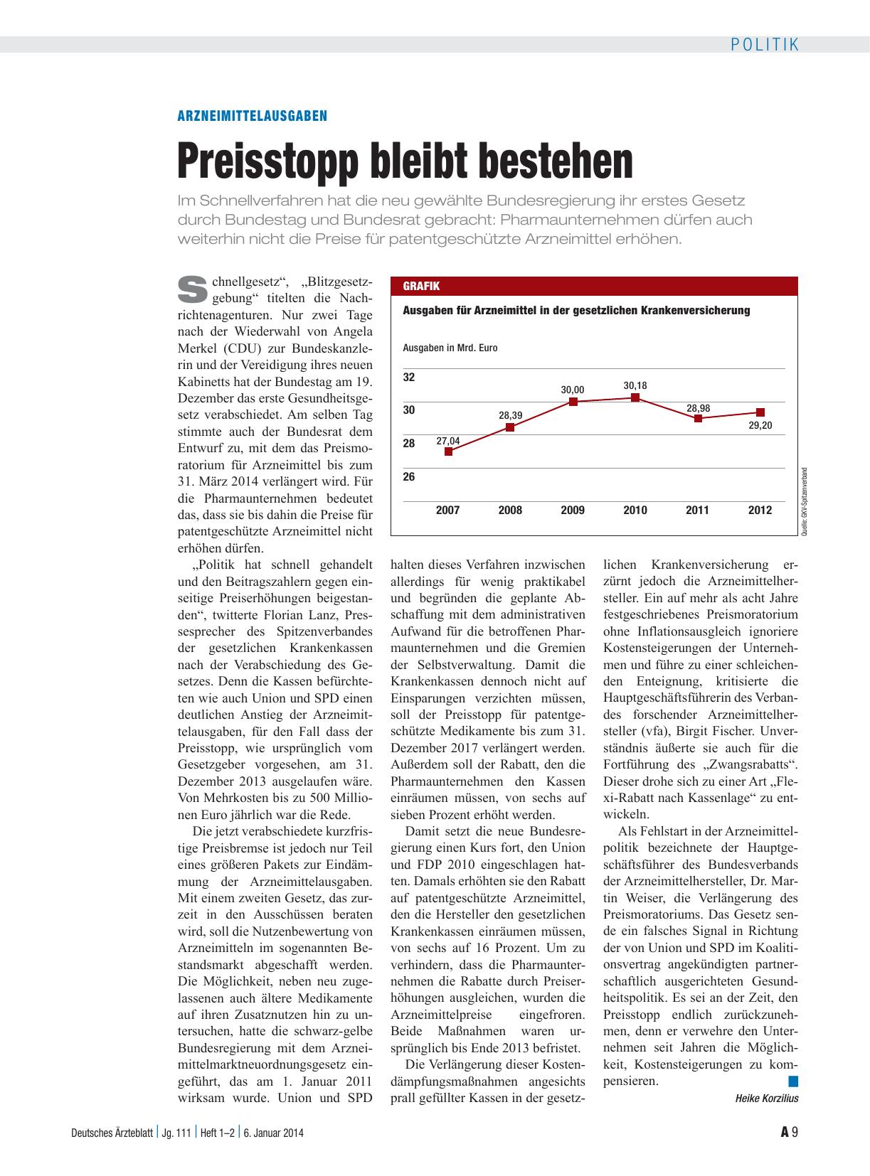 Vorschauseite 1: Arzneimittelausgaben: Preisstopp bleibt bestehen