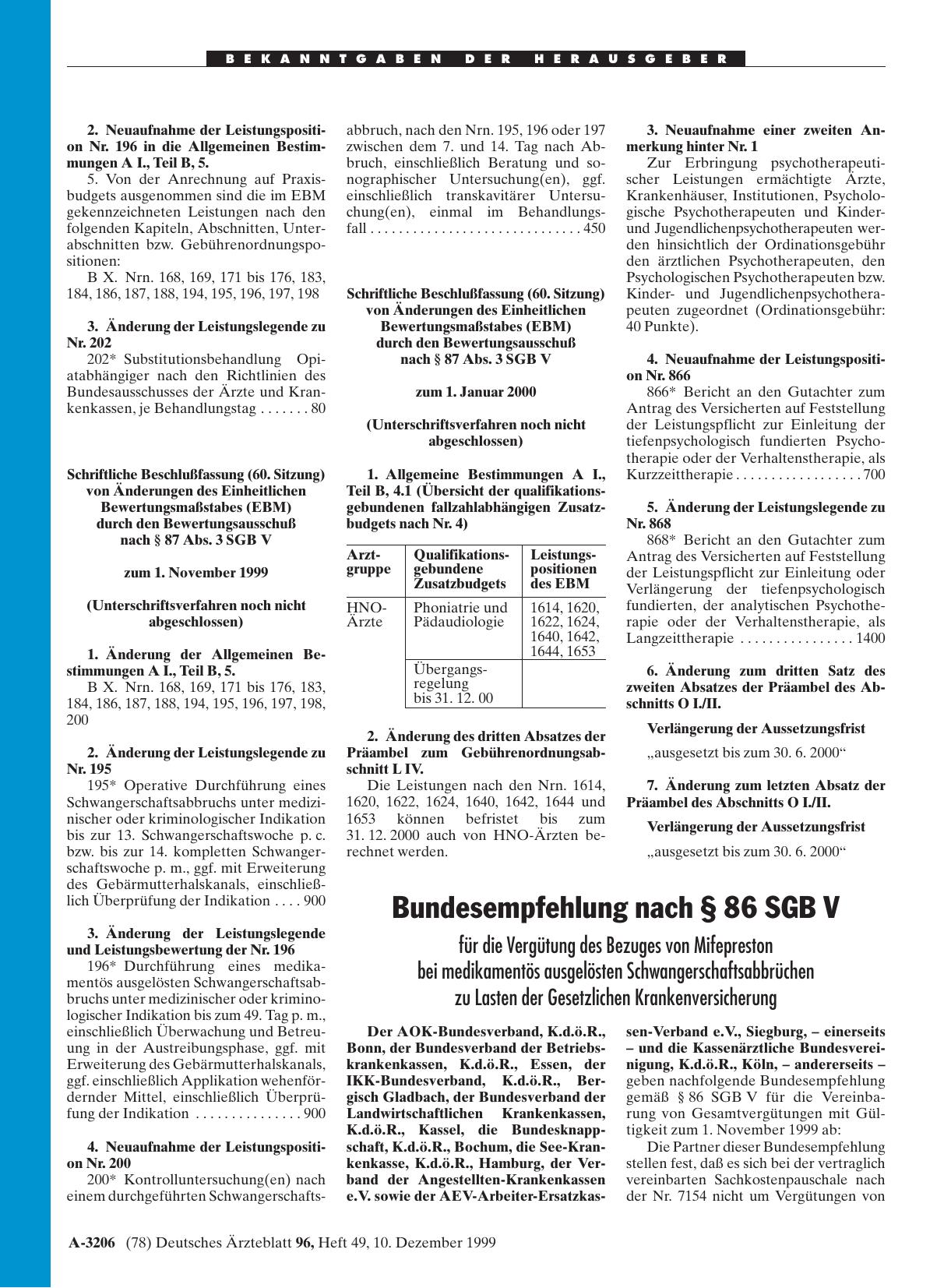 Vorschauseite 1: Bundesempfehlung nach § 86 SGB V für die Vergütung des Bezuges von Mifepreston bei medikamentös ausgelösten Schwangerschaftsabbrüchen zu Lasten der Gesetzlichen Krankenversicherung