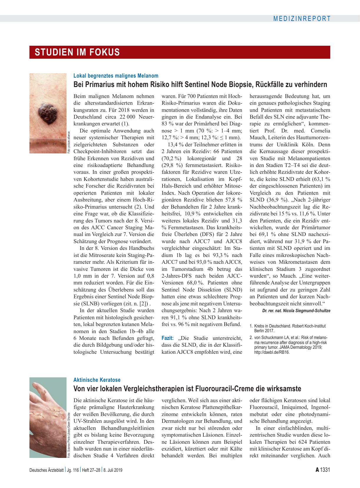 Vorschauseite 1: Aktinische Keratose: Von vier lokalen Vergleichstherapien ist Fluorouracil-Creme die wirksamste