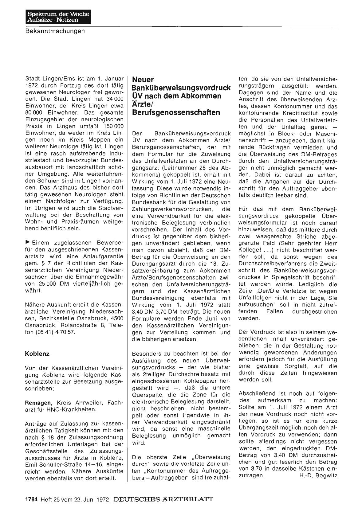 Vorschauseite 1: Neuer Banküberweisungsvordruck OV nach dem Abkommen Ärzte/ Berufsgenossenschaften