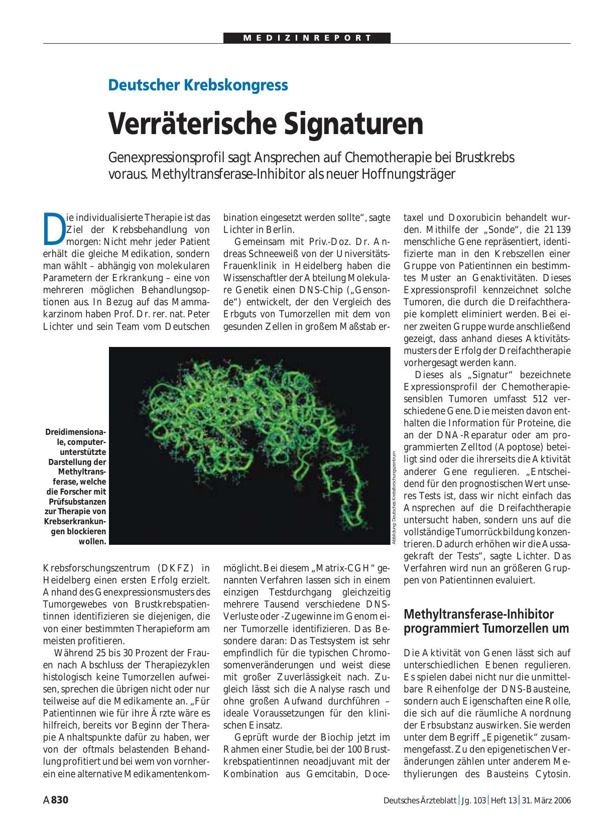 Vorschauseite 1: Deutscher Krebskongress: Verräterische Signaturen