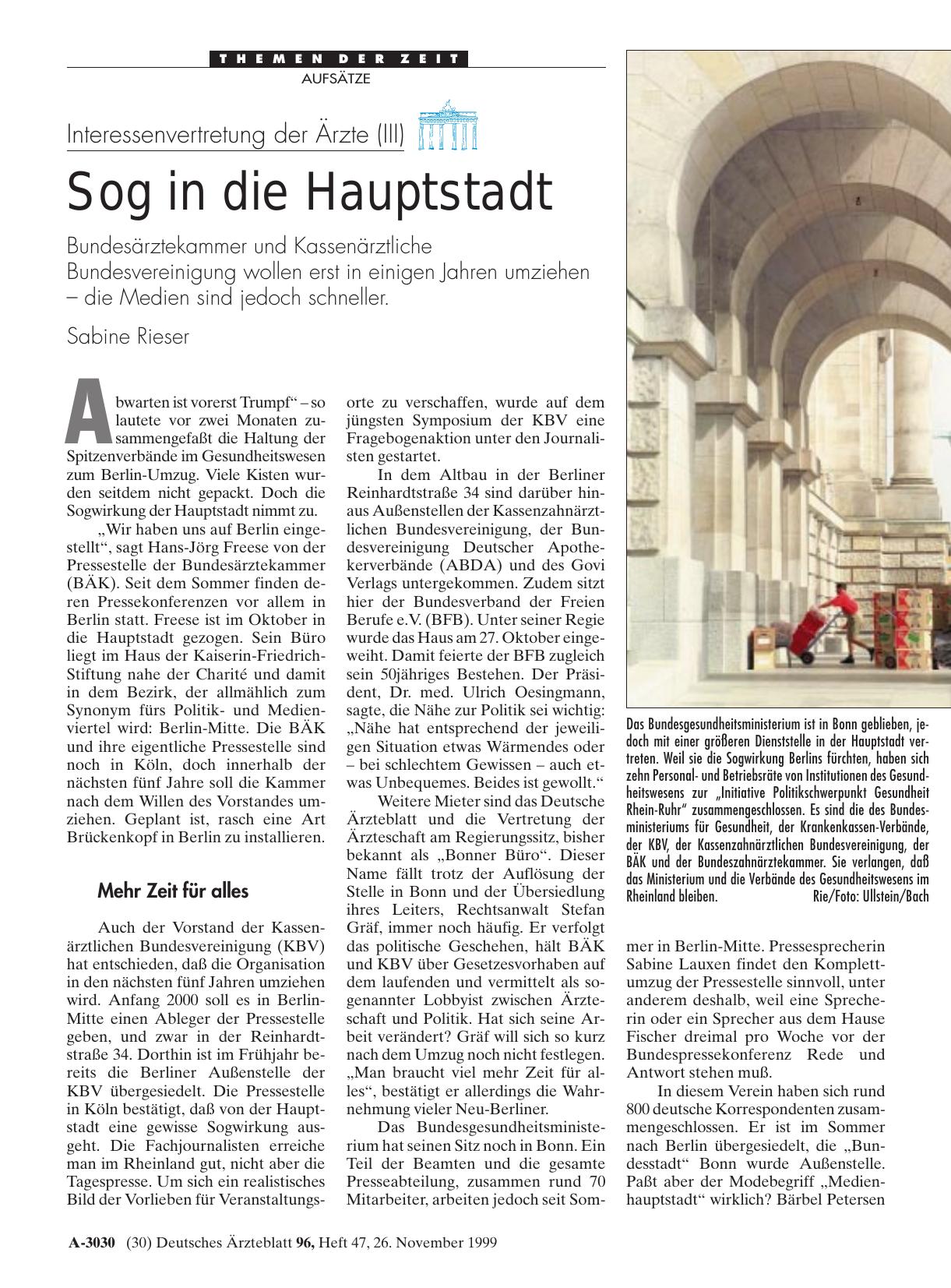 Vorschauseite 1: Interessenvertretung der Ärzte (III): Sog in die Hauptstadt
