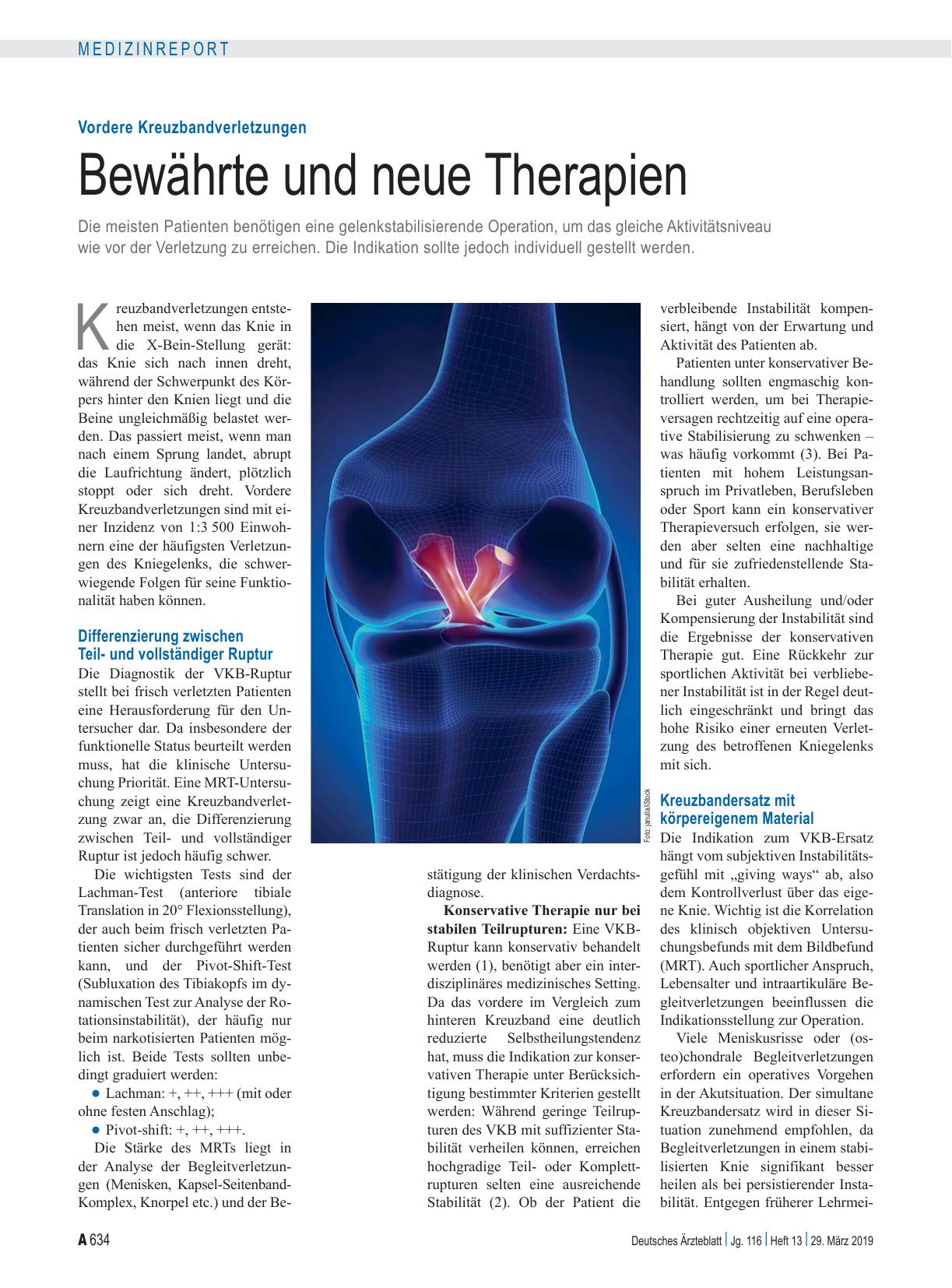 Vorschauseite 1: Vordere Kreuzbandverletzungen: Bewährte und neue Therapien