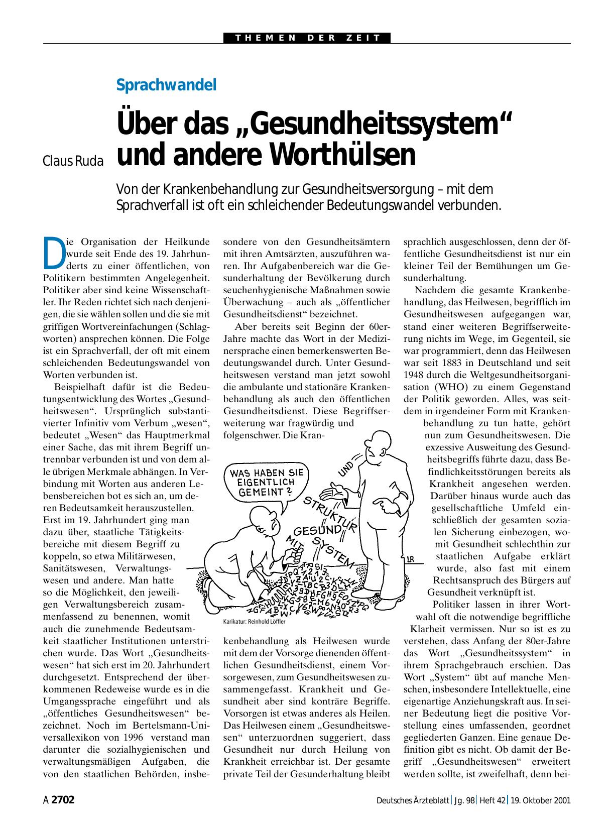 Vorschauseite 1: Sprachwandel: Über das „Gesundheitssystem“ und andere Worthülsen