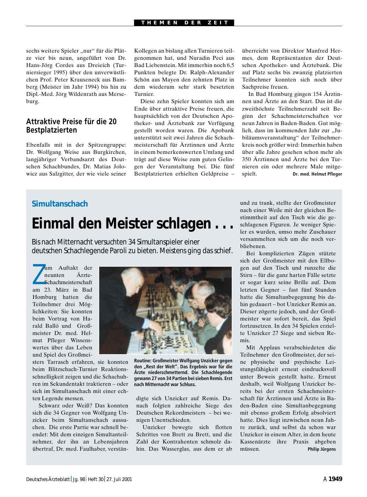 Vorschauseite 1: Simultanschach: Einmal den Meister schlagen. ..