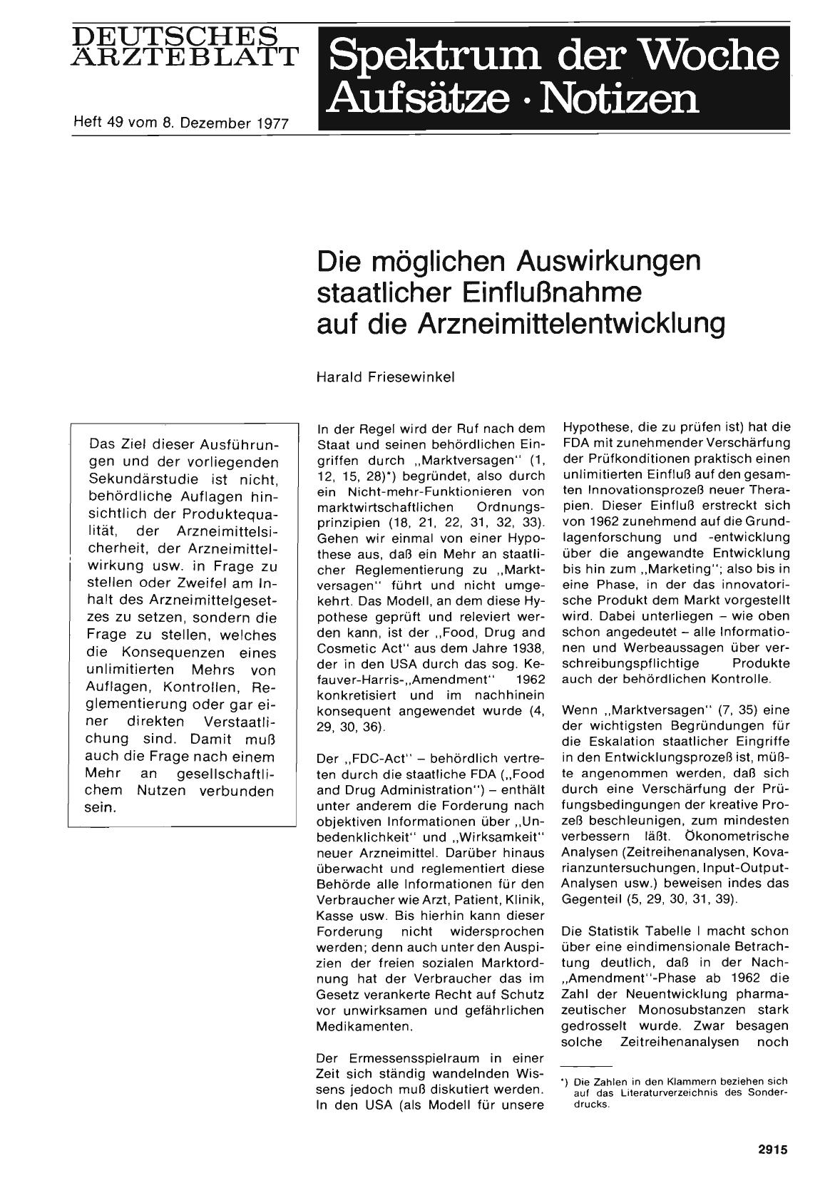Vorschauseite 1: Die möglichen Auswirkungen staatlicher Einflußnahme auf die Arzneimittelentwicklung