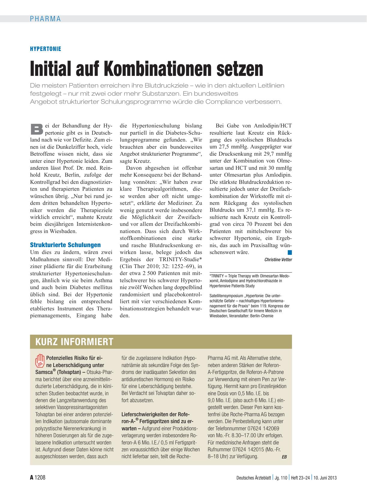 Vorschauseite 1: Hypertonie: Initial auf Kombinationen setzen