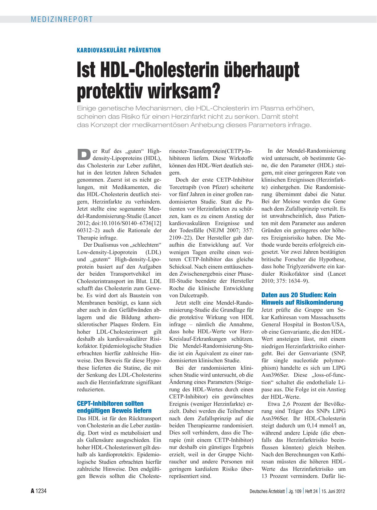 Vorschauseite 1: Kardiovaskuläre Prävention: Ist HDL-Cholesterin überhaupt protektiv wirksam?