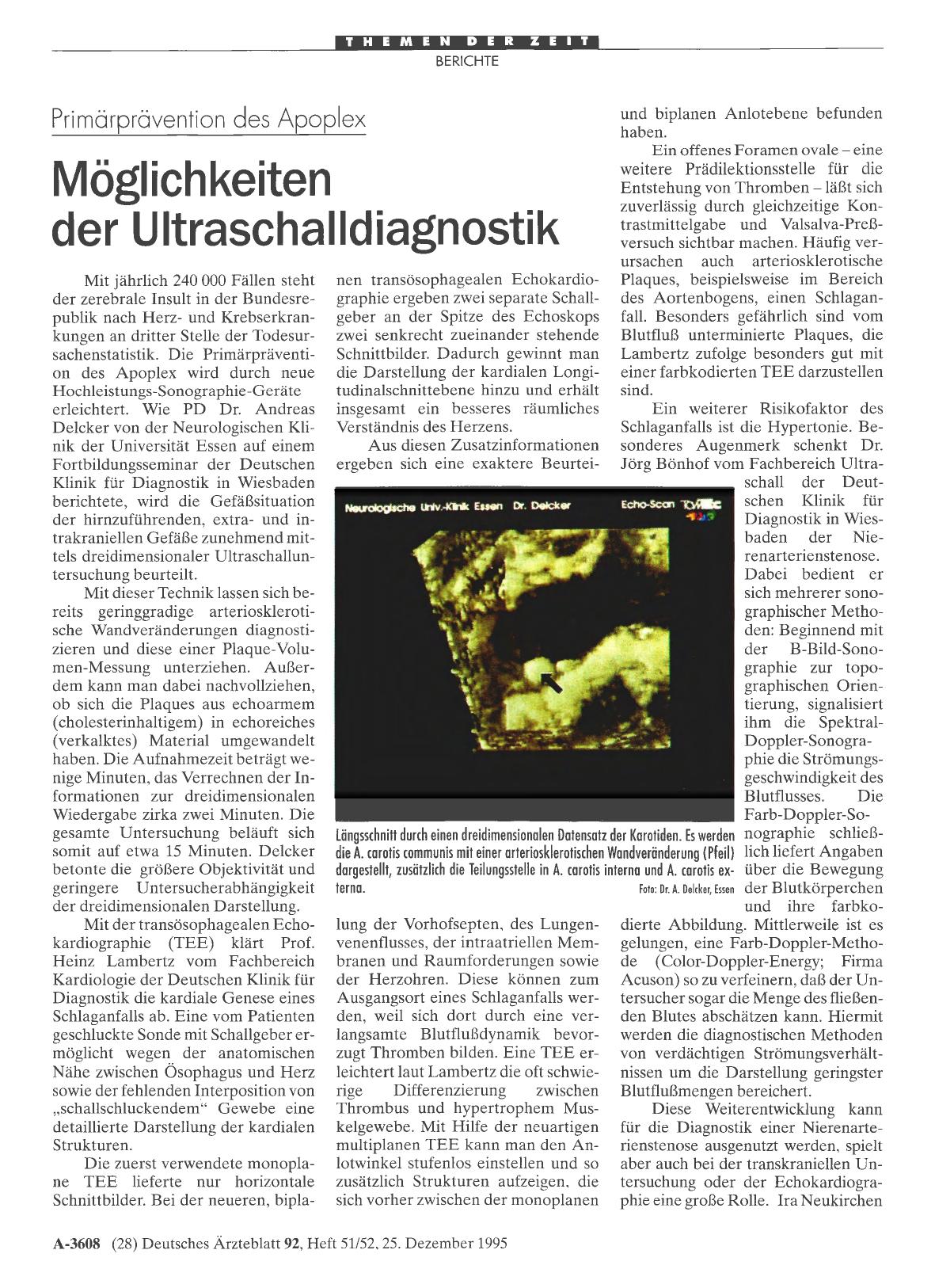 Vorschauseite 1: Primärprävention des Apoplex: Möglichkeiten der Ultraschalldiagnostik