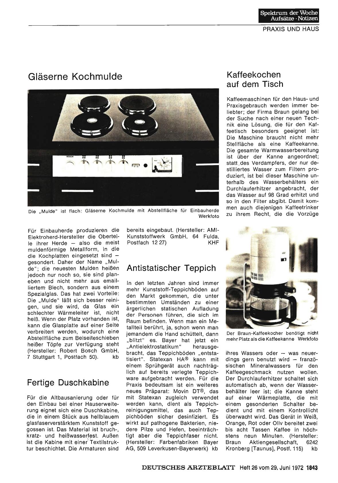 Vorschauseite 1: Gläserne Kochmulde / Fertige Duschkabine / Antistatischer Teppich / Kaffeekochen auf dem Tisch