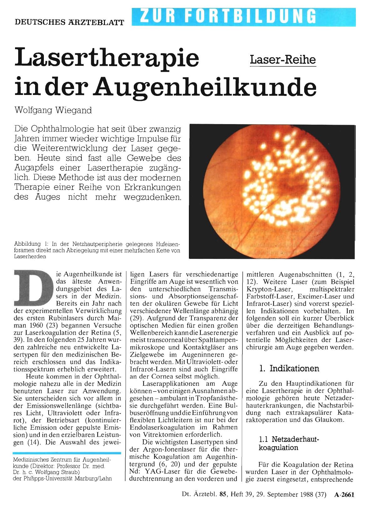 Vorschauseite 1: Laser-Reihe: Lasertherapie in der Augenheilkunde