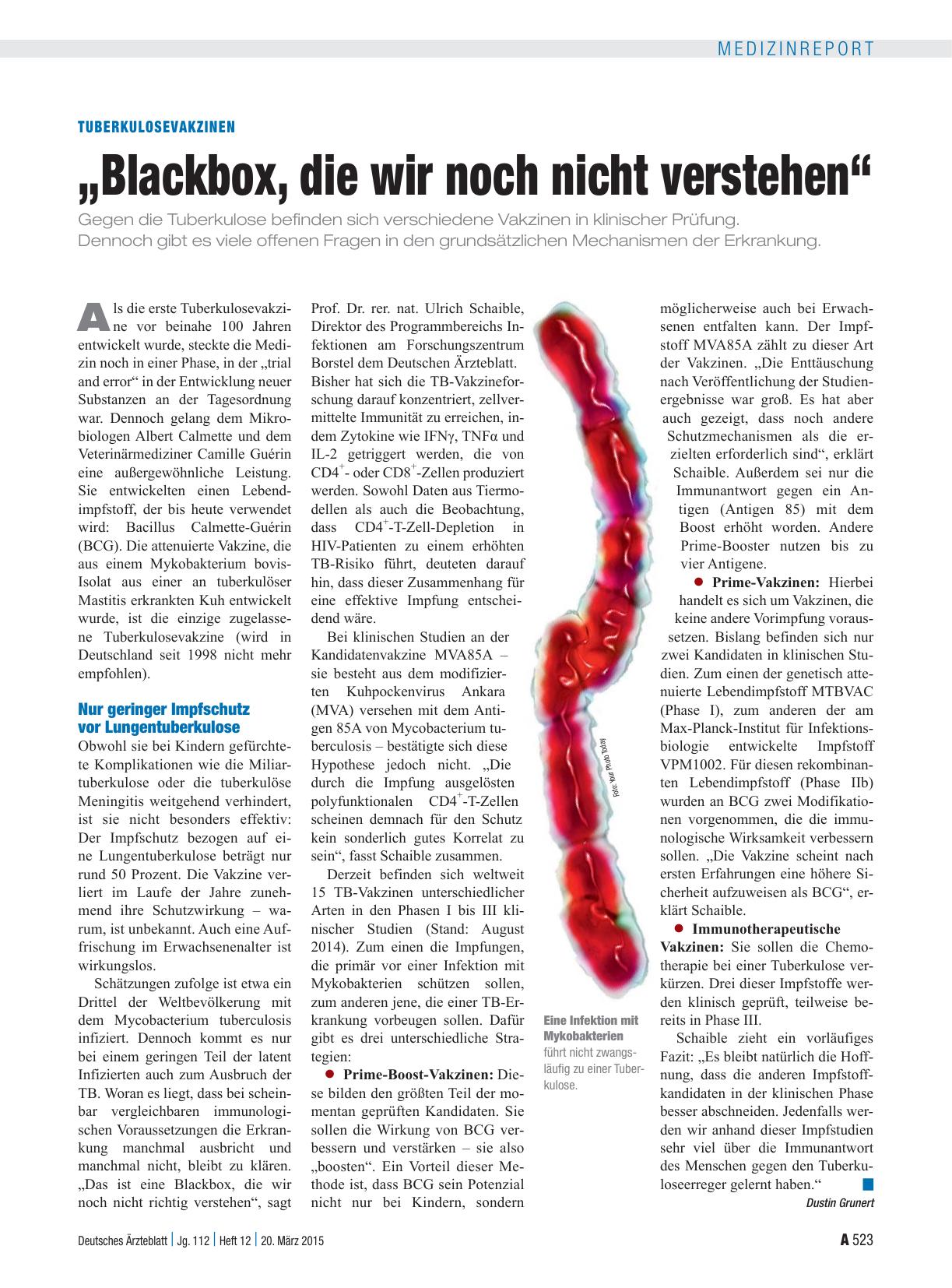 Vorschauseite 1: Tuberkulosevakzinen: „Blackbox, die wir noch nicht verstehen“