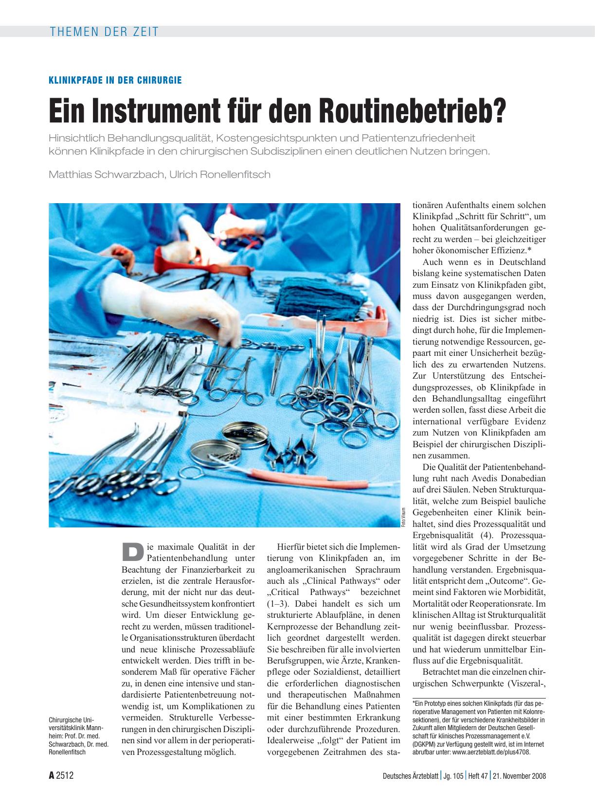 Vorschauseite 1: Klinikpfade in der Chirurgie: Ein Instrument für den Routinebetrieb?