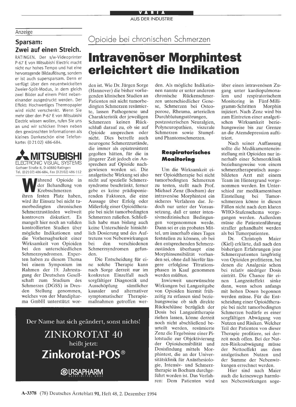 Vorschauseite 1: Opioide bei chronischen Schmerzen: Intravenöser Morphintest erleichtert die Indikation