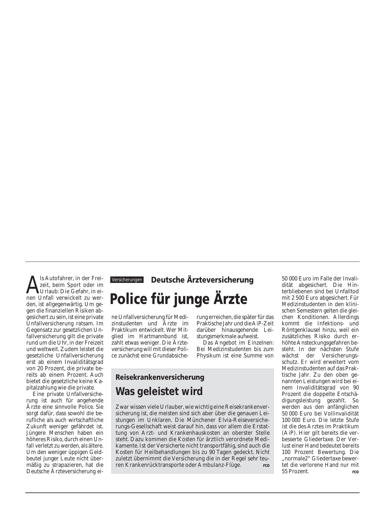 Vorschauseite 1: Deutsche Ärzteversicherung: Police für junge Ärzte
